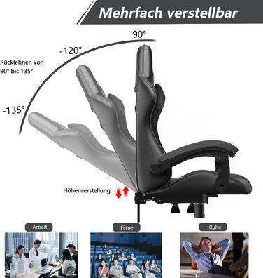 Геймерське крісло Racingreat Ergonomic для PC, підлітків та дорослих. Регульоване, з підголівником, оббите PU-шкірою, темно-сіре