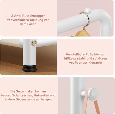 Дитяча вішалка для одягу Kinder Garderobe 80x30x125 см, біла. З гачками та кошиком для зберігання, U-подібна основа.