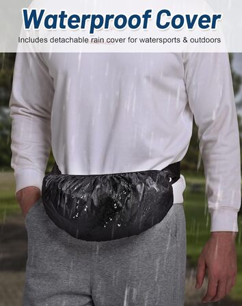 Поясна сумка для жінок та чоловіків, чорна, водонепроникна, 4L, для бігу, спорту, подорожей, активного відпочинку, фітнесу, з дощовиком