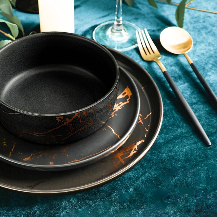 Набір посуду Stone Lain Tafelservice з порцеляни, 16 предметів (4 персони), чорний/золотий