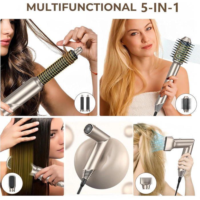 Airstyler 5 в 1: Фен-щітка, плойка для локонів, випрямляч волосся, чорний (Platin-gold)