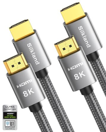 HDMI 2.1 кабель Silkland 8K з підтримкою eARC, 48Gbps, для PS5, Fire TV, HDTV, Laptop (1м, 2 шт.)