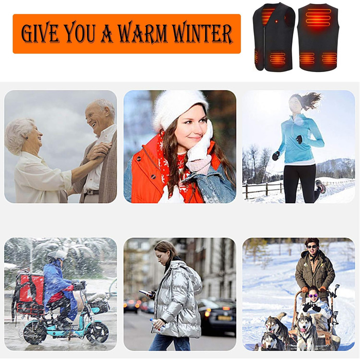 Електрична гріюча жилетка для чоловіків та жінок, USB, 10000mAh, для зими, активного відпочинку, катання на снігоходах, мотоциклів, полювання, чорна XL