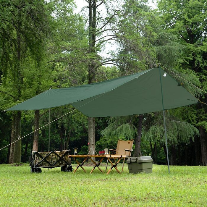 FREE SOLDIER 3x3.2m Waterproof Tarp - Ultralight Camping Shelter, UV Protection, Military Green