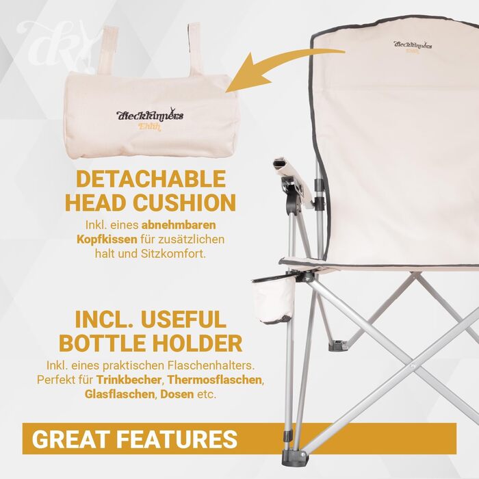 Крісло кемпінгове Dieckkiners Ehlin, сталеве, складне, з високою спинкою (3 положення), для балкона, саду, тераси, бежеве