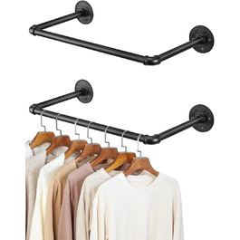 Wall-Mounted Clothes Rack, Pipe Clothes Rail, Industrial Style Wall Hangers, Detachable Metal Clothes Rods, Coat Rack, Bedroom for Hallways, Living Room, Bedroom (50cm - 2PCS)