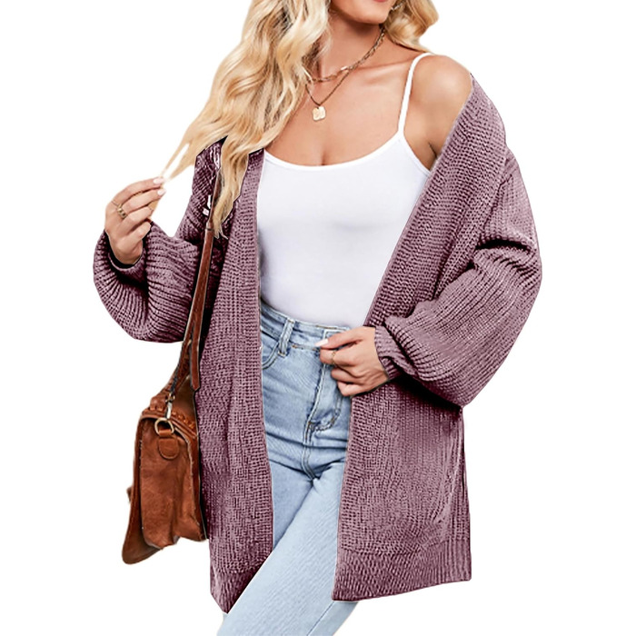 Жіночий в'язаний кардиган оверсайз з відкритим передом, теплий, великий в'язаний, рожевий (S)