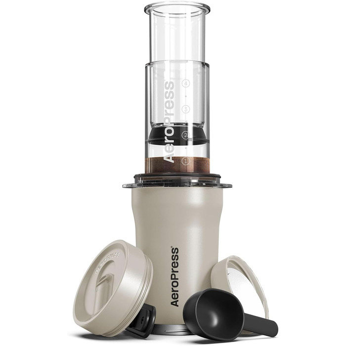 AeroPress Go Plus – портативна кавоварка 3-в-1 для подорожей і кемпінгу, френч-прес, пуровер, еспресо, насичена кава без гіркоти, набір для приготування кави