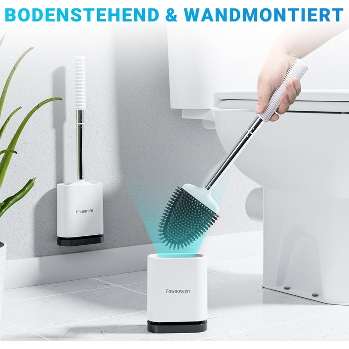 Набір щіток для унітазу Fowooyeen: силіконові, настінні, плоскі, з сердечком, елегантний дизайн, без свердління, 2 шт. (білий матовий)