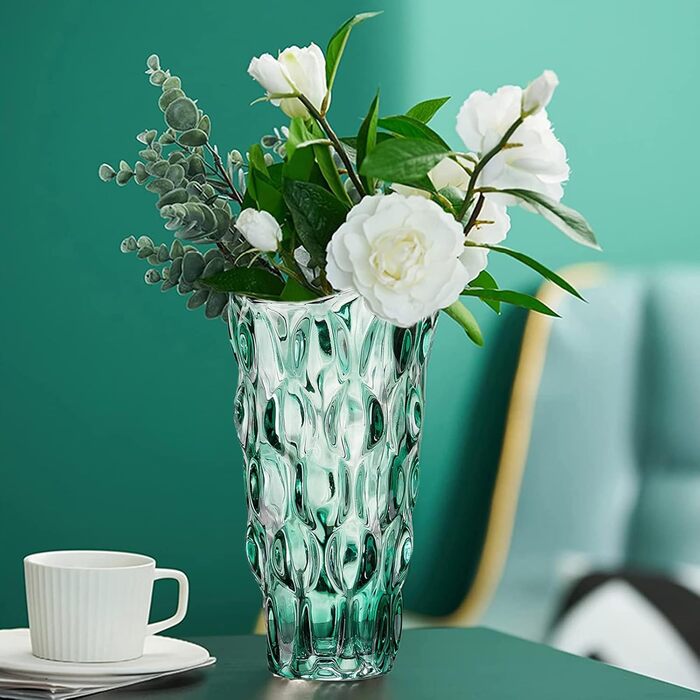 Скляна ваза Glas Blume, 24 см, сучасний мінімалістичний дизайн, ручної роботи, для квітів та декору, зелений колір