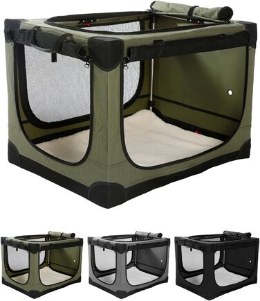 Складана переноска для собак середніх порід, 76x54x54 см, зелена. Зручна переноска для автомобіля з регульованим дизайном, міцна сітка та м'яка підстилка для дому та подорожей