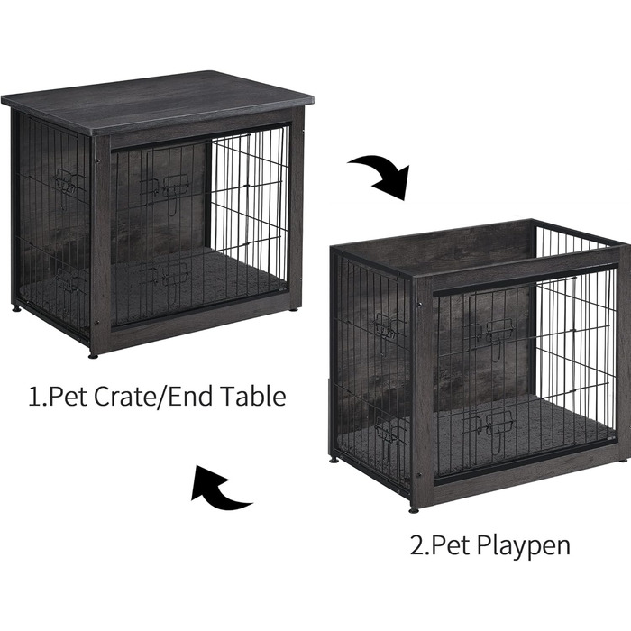 Клітка для собак DWANTON з подушкою, середнього розміру, з дерева, з подвійними дверцятами, клітка для собак, внутрішнє використання, хатинка для собак, приліжкова тумбочка, 82,5 см, темно-сірий