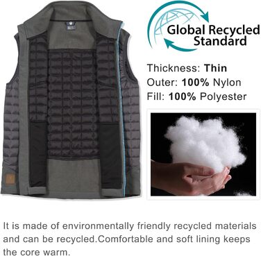 Little Donkey Andy Легка пухова жилетка для чоловіків, тепла безрукавка, outdoor куртка для піших прогулянок, подорожей, бігу, XXL, темно-сірий