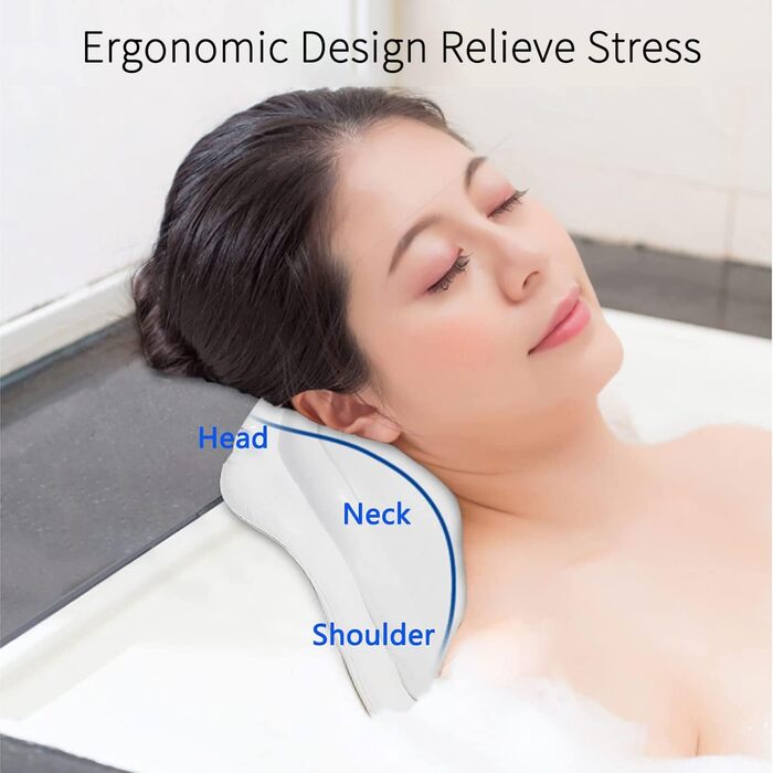 Lonkenn Bathtub Pillow, Ergonomic Bath Pillow, Stylish PU Bath Pillow with Suction Cups, Waterproof Bathtub Cushion, High-Quality Non-Slip Bath Pillow, Bathroom Accessories, for Bathtub, Spa White