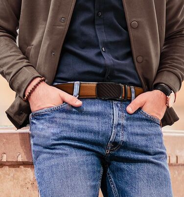 Чоловічі ремені KEMISANT 2 шт., шкіряні ремені з автоматичною застібкою-разом, регульовані, 35 мм, з подарунковою коробкою, чорний/коричневий, 115 см (32'-38' посадка)