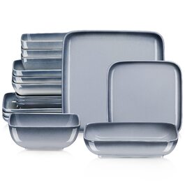 LOVECASA Сервіз набір Vibri, 16 частин, квадратний з каменю, сервіз для 4 осіб | Тарілки, чашки, десертні тарілки та миски, сірий, 16-частинний сервіз