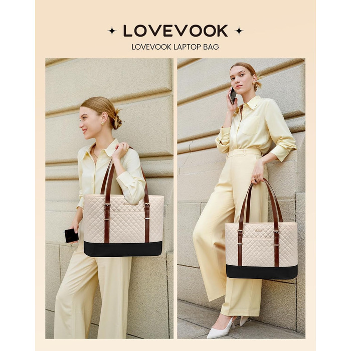 Сумка для ноутбука LOVEVOOK 15.6 дюймів, жіноча, універсальна: сумка-шоппер, ділова, для навчання, водонепроникна, чорна, біла, коричнева