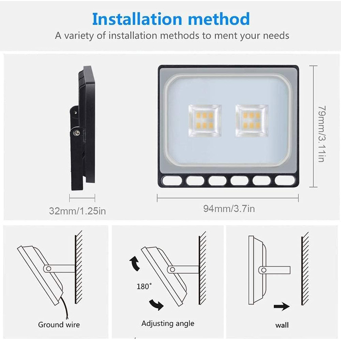 papasbox LED Floodlight Floodlights Spotlights, LED Floodlight Construction Light with Plug Waterproof IP65, 3000K Warm White, Ideal Wall Light Outdoor Lighting for Garden, Garage, Hotel (Warm White, 10W)