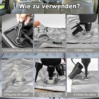 Надувний матрац для авто SUV, вантажівки та кемпінгу - матрац для заднього сидіння з електричною помпою, сірий