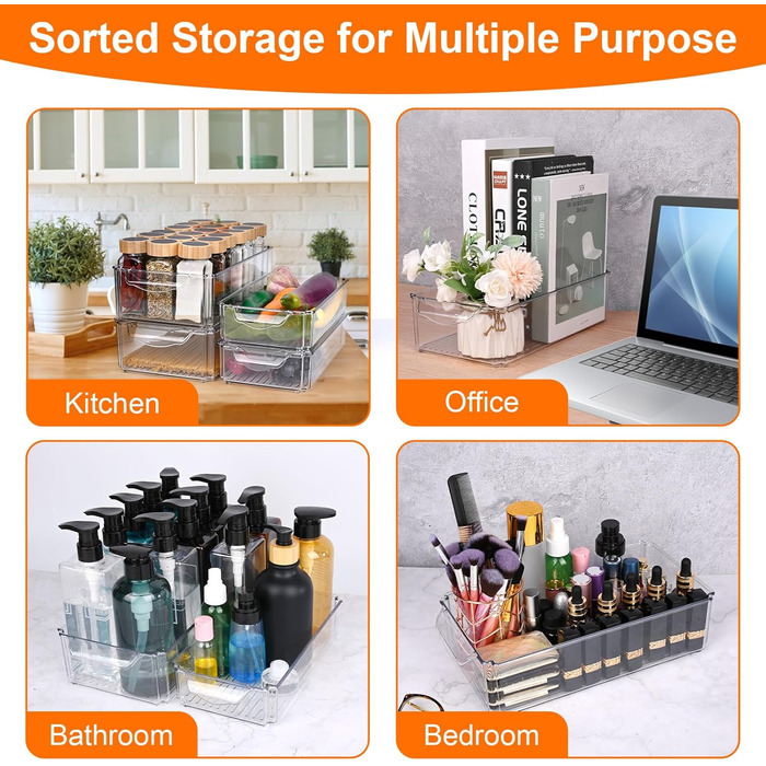 Refrigerator Organizer Set, 6-Piece Organizer Boxes for Refrigerator with Lids, Transparent Refrigerator Boxes Stackable, Storage Boxes for Refrigerator for Kitchen Cabinets