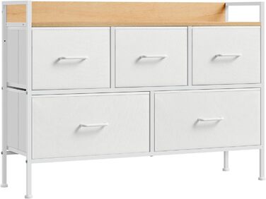 SONGMICS Chest of Drawers, Cabinet, 7 Fabric Drawers with Handles, Metal Frame, Industrial Design, Vintage Brown-Ink Black LTS137B01 (Cloud White + Oak Beige, 29W x 98.2D x 70H cm)