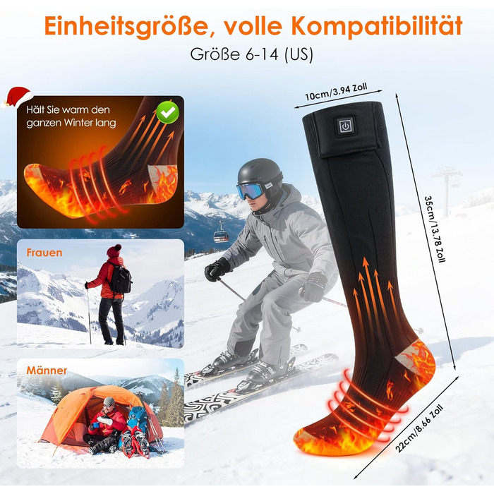 Гріючі шкарпетки Minthouz з керуванням через додаток для чоловіків та жінок | 4 режими нагріву & акумулятор 7,4V 3000mAh для тривалої теплоти | Можна прати в машині & перезаряджаються | Для активного відпочинку, походів, катання на лижах, кемпінгу