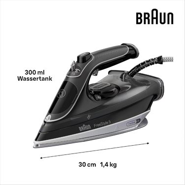 Відпарювач для одягу Braun FreeStyle 5 SI 5037 VI - потужний відпарювач з керамічною підошвою Freeglide 3D, вертикальним відпарюванням, 2700 Вт, 200 г/хв, резервуар 330 мл, чорний