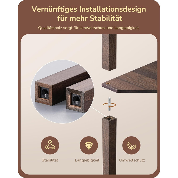 LED торшер EDISHINE з 4 полицями з дерева, торшер для вітальні, регульоване освітлення, 3 колірні температури, поворотний світловий стержень, підсвічування полиць, футовим вимикачем (темно-горіховий)