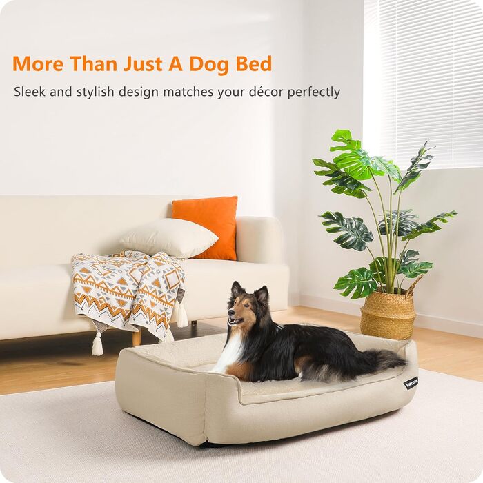 Ліжко для собак, собаче ліжко, подушка для собак, корзина для собак. Знімне та пральне, бежеве, 90 x 75 x 25 см