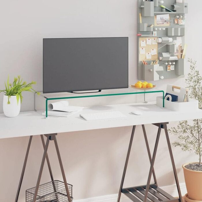 Підставка для монітора та телевізора vidaXL, скляна, прозора, 90x30x13 см