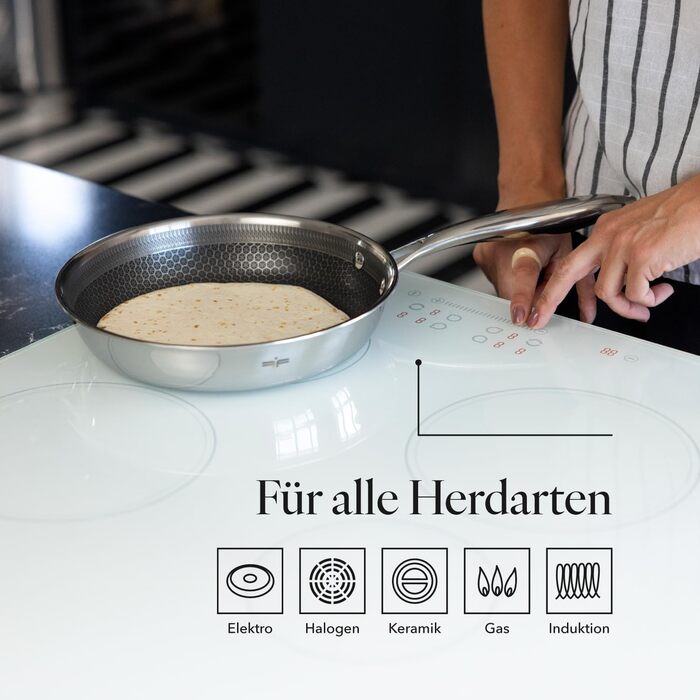 Набір сковорідок Florina Bratpfannen з нержавіючої сталі, 20/24/28 см, 3 шт. | 3-шарова конструкція, алюмінієвий сердечник, для всіх плит, піч-безпечні, ергономічні ручки, дзеркальний блиск