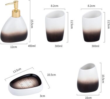 Набір аксесуарів для ванної кімнати 4 шт. Сірий, з дозатором мила, мильницею та 2 стаканчиками для зубних щіток, з малюнком 