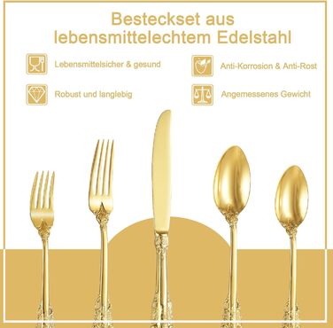 Набір столових приборів Prächtiges Barock 20 предметів з нержавіючої сталі 18/10, золотий колір, у подарунковій коробці (виделки, ложки, ножі)