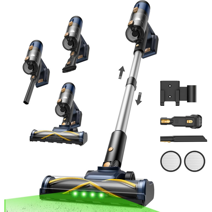 Бездротовий пилосос Vexilar V12 Akku: 50 хв роботи, 50 kPa, 450W, антинамотування, легкий, безщітковий мотор, для твердих поверхонь, килимів, шерсті тварин (срібний)