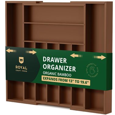 Органайзер для столових приладів ROYAL CRAFT WOOD з бамбука, 9 відділень (20x17.5 см), коричневий