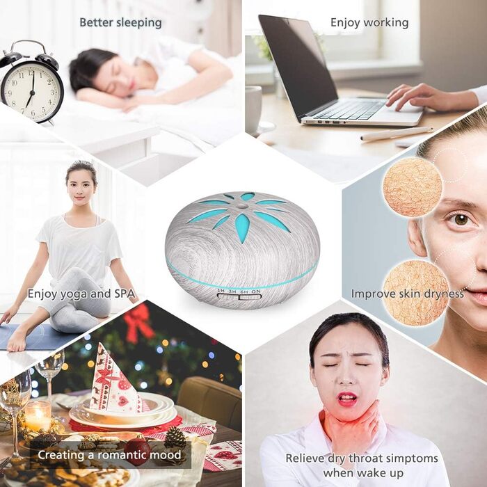 Аромадифузор GeeRic 550 мл з таймером, ультразвуковий зволожувач повітря, ароматерапія, 7 кольорів LED, дерево