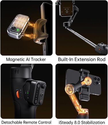 Стабілізатор Hohem iSteady V3 для смартфона: AI-трекінг, віддалений пульт, екран 2.2'', трипод, для зйомки Vlog TikTok