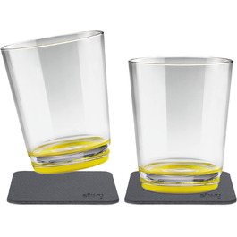 silwy® Non-Slip, Shatterproof Magnetic Drinking Cups (2-piece Set) in the color Oh Yellow, including two metal Nano-Gel pads for secure placement - perfect for camping and boating