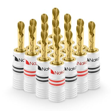 Позолочені бананові роз'єми Nakamichi 24K для акустичних кабелів 12-18 AWG, 4 мм для підсилювача, Hi-Fi стерео та домашнього кінотеатру, 4 шт (2 пари)