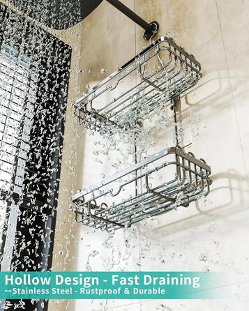 HapiRm Shower Shelf for Hanging, Hanging Shower Rack with Multiple Hooks - High-Quality Hanging Shower Basket Stainless Steel, No Drilling Required, Silver