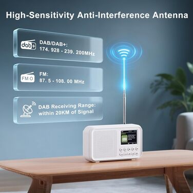 Портативне DAB/DAB+ радіо з Bluetooth 5.0, FM, акумулятором 3000mAh, будильник, еквалайзер, підтримка TF-карт, 2.4