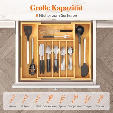 Органайзер для столових приборів Lifewit для шухляд 43 см, дерев'яний, розширюваний (31-53 см), бежевий