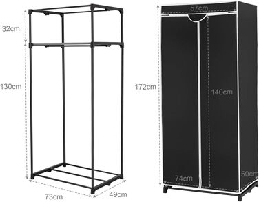 GIANTEX Wardrobe Clothes Closet with Clothes Rod & Shelf, Folding Closet 74 x 50 x 172 cm, Clothes Rack Metal Frame with Dust Cover, for Bedroom Dressing Room (Black)