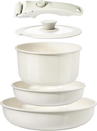 GiPP 5-Piece Ceramic Cookware Set with Removable Handle - Non-Stick, Oven-Safe, Induction Compatible, PTFE/PFOA-Free