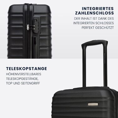 Набір валізWITTCHEN 3в1: велика, середня, маленька. Чорний, ABS, з коліщатками на 360°, TSA-замок. Підходить для Lufthansa, Eurowings, Ryanair, Condor