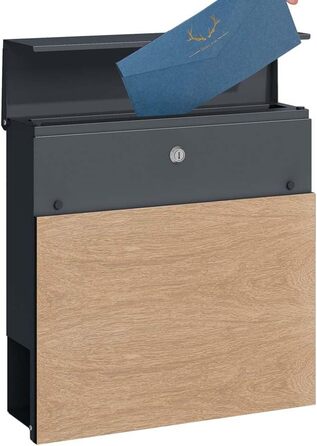 Поштовий ящик настінний SCHARTEC SPB-6 дерев'яний світло-сірий та антрацит з газетницею, сучасний, великий