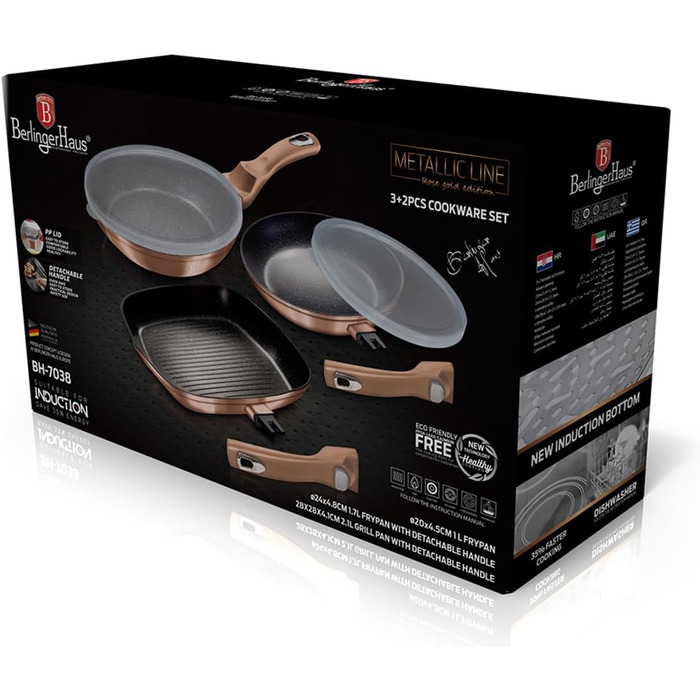 Набір сковорідок Berlinger Haus Metallic Line Rose Gold Edition (5 шт.) з знімним ручками