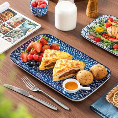 Набір сервіровочних тарілок Vancasso SELENE (3 шт.) - блакитно-білий сервіз для закусок, буфетів та святкового столу