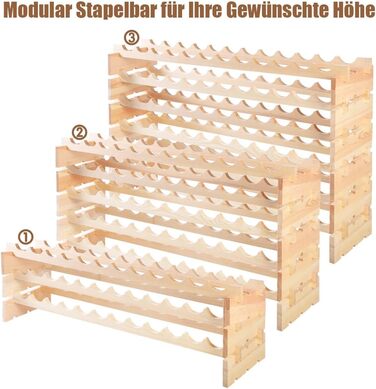 GIANTEX Stackable Wine Rack, Wooden Bottle Rack for 72 Bottles, Wine Cabinet Wine Stand with 6 Tiers, Modular Bottle Holder for Kitchen Bar, Wooden Shelf 119 x 29 x 72 cm, Natural Wood Color