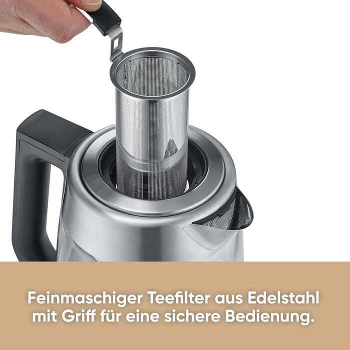 Електричний чайник Severin WK 3480 з регулюванням температури та 5 програмами заварювання, 1.7 л, 3000 Вт, нержавіюча сталь